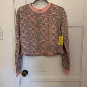 NWT Eleven by Venus Williams Pink and Gray Heart Patterned Sweatshirt